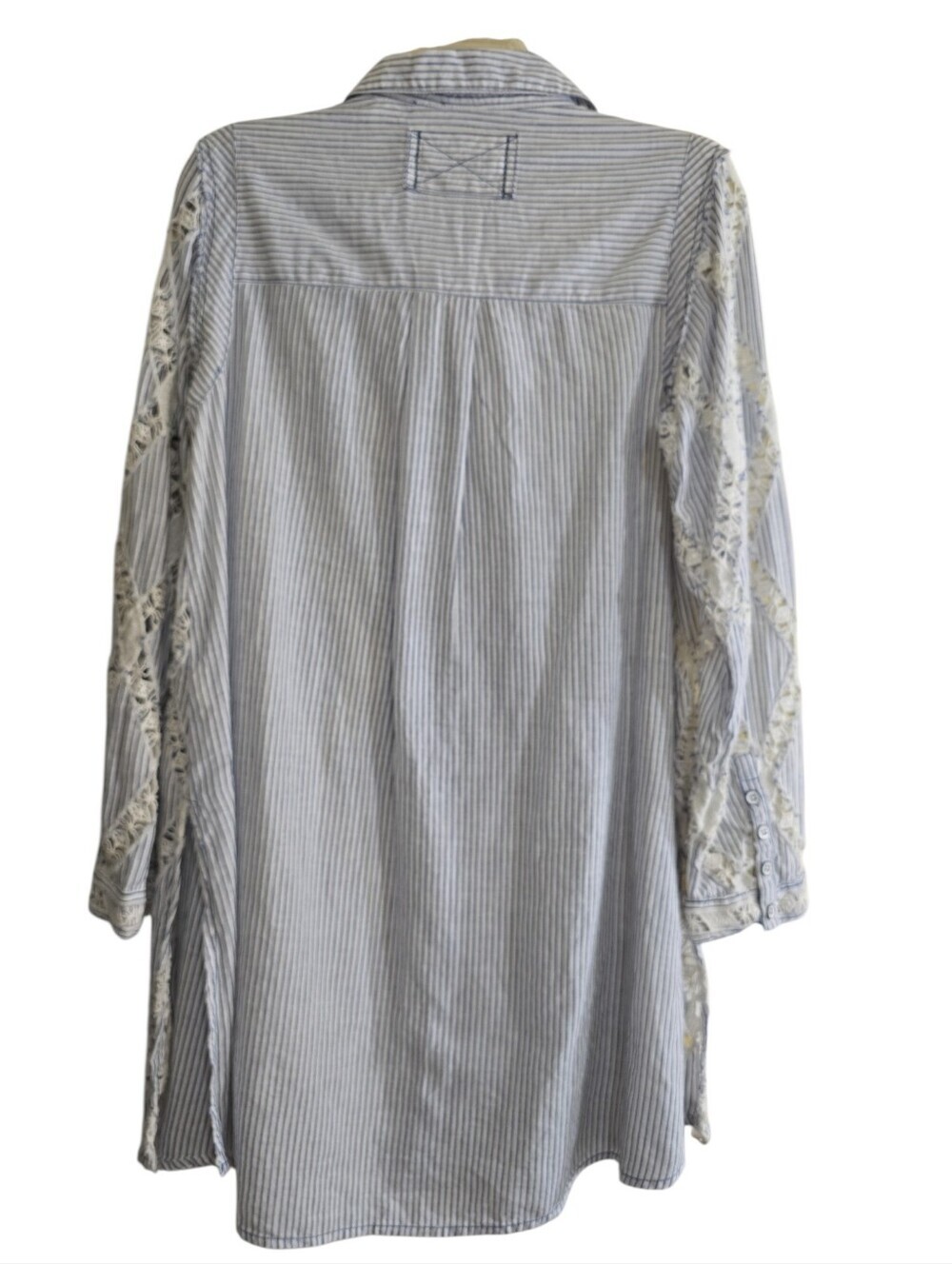 NWT Free People Maldives Stripes Top Ivory & Blue Combo XS Oversized Lace Insets - Picture 6 of 9